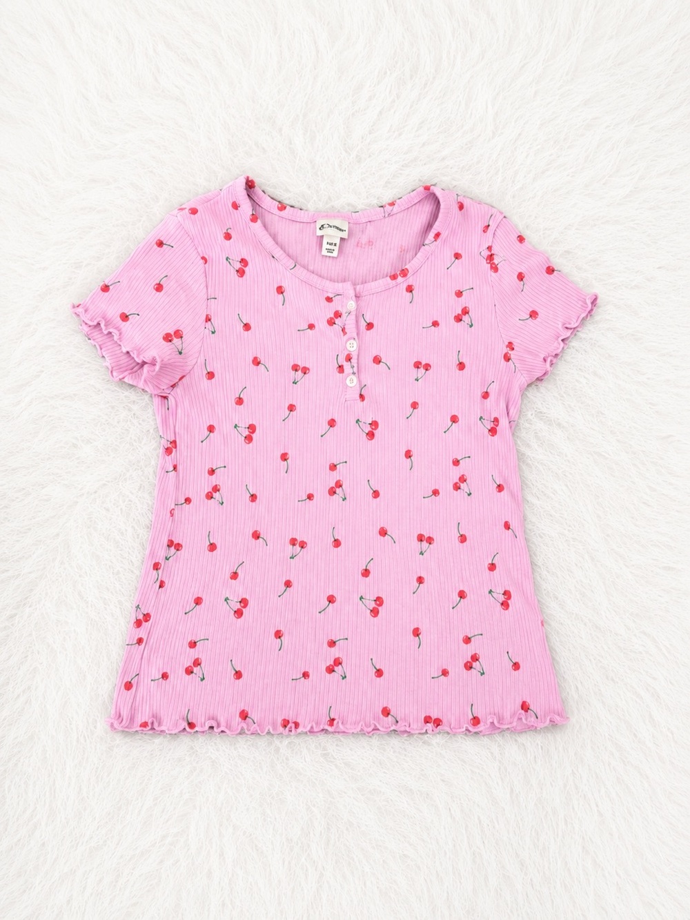 Art Class Cherry Print Ribbed Top Girls Size L 10/12 Pink Henley Tee
